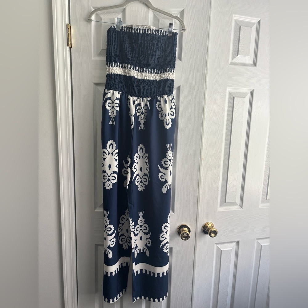Navy and White Patterned jumpsuit